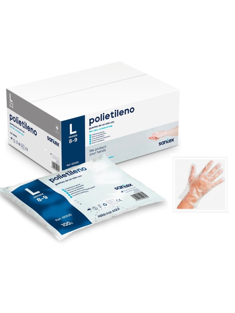 Disposable polyethylene gloves SANTEX L, 100unitsx100packs