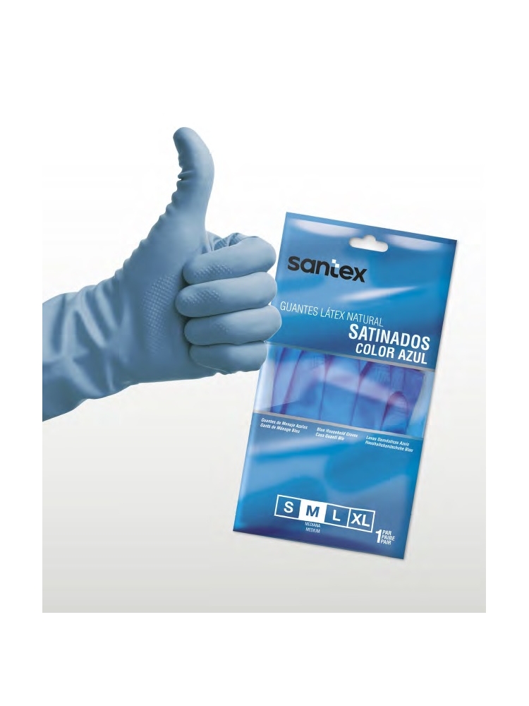 Household latex gloves Blue Satin Santex, pair