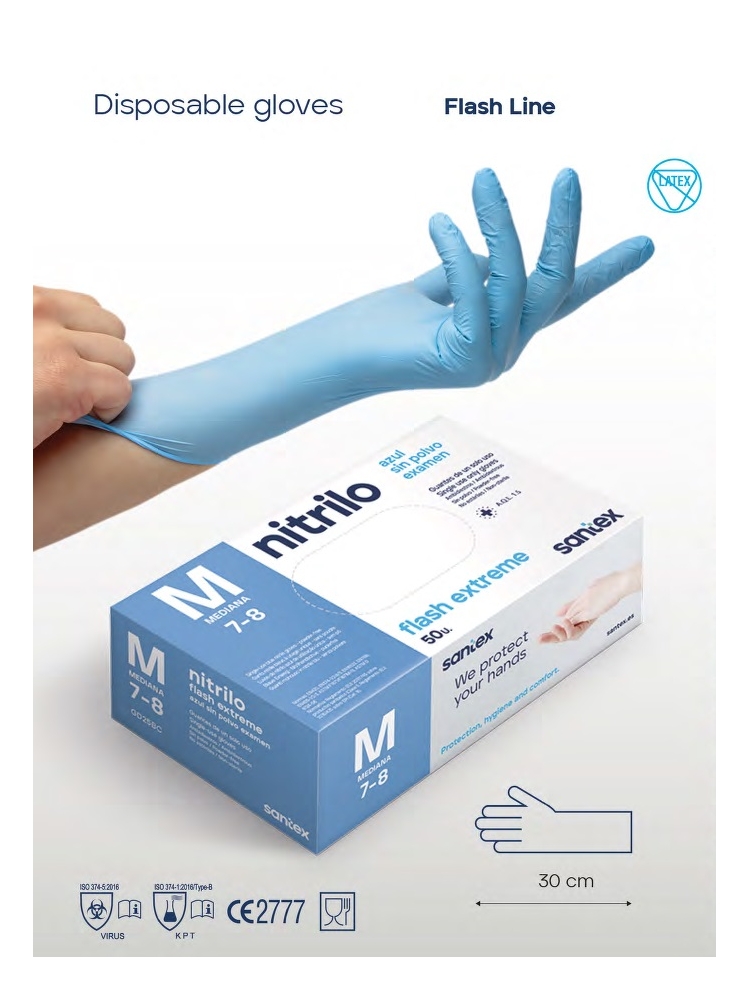 Long blue disposable nitrile gloves SANTEX Flash Extreme Power Nitrile 30cm, 500units